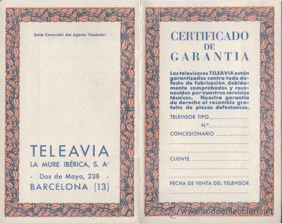 Coleccionismo: Certificado de garantia Teleavia - la Mure Iberica - ( nuevo sin estrenar)