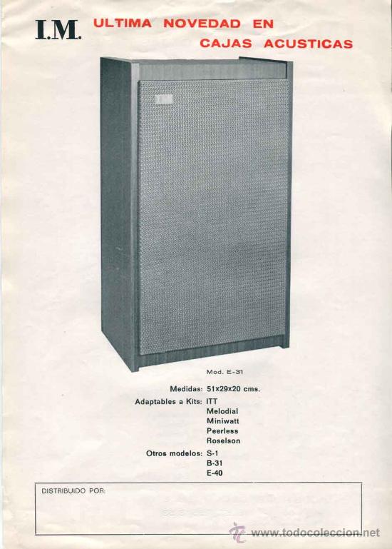 Collecting paper: Electronica, Hoja publicitaria industrias de mueble I.M. - cajas acusticas