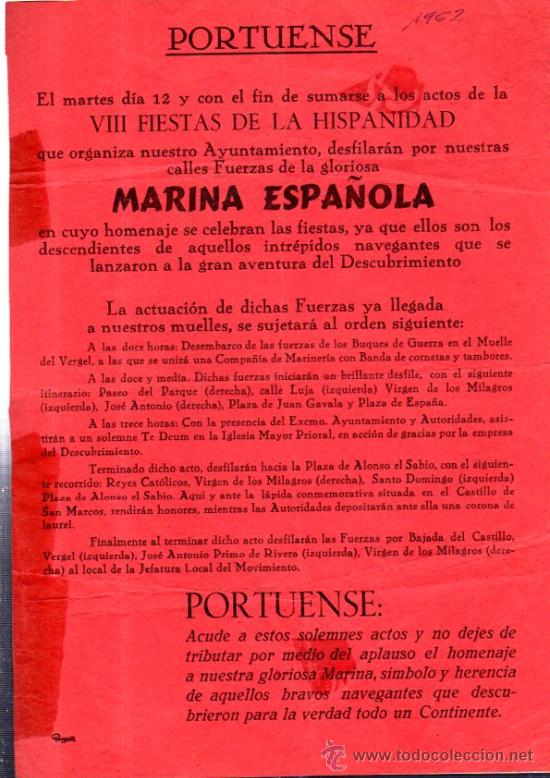 Collecting paper: INFORMACI&Oacute;N DE ACTOS FIESTA DE LA HISPANIDAD, MARINA ESPA&Ntilde;OLA, PUERTO DE SANTA MAR&Iacute;A 1962, C&Aacute;DIZ