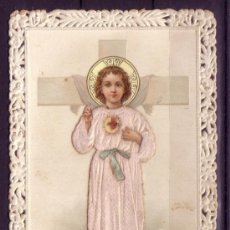 Coleccionismo: ESTAMPA DEL DULCE CORAZON DE JESUS FECHADA EN 1899 - TRAJE ATERCIOPELADO Y PUNTILLAS EN LOS MARGENES