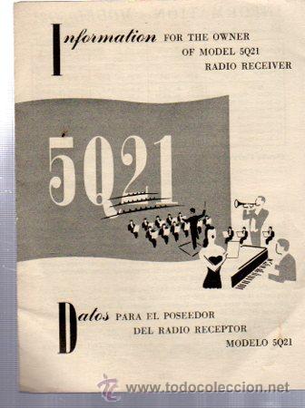 Collecting paper: DATOS RADIO RECEPTOR MODELO 5Q21, TR&Iacute;PTICO, 11 POR 15CM