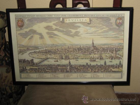 Coleccionismo: REPRODUCION DE LAMINA DE SEVILLA ANTIGUA ENMARCADA - MIDE 52X34 CON EL MARCO
