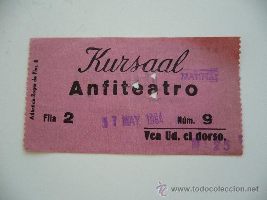Coleccionismo: Entrada Kursaal. Anfiteatro. A&ntilde;o 1964. Barcelona.