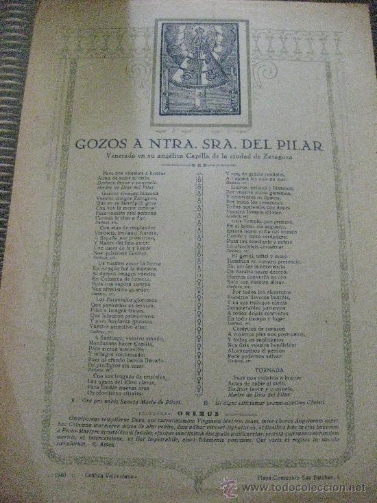 Collectionnisme: GOZOS A  NTRA. SRA DEL PILAR-ZARAGOZA.GRAFICA VALENCIANA 1940