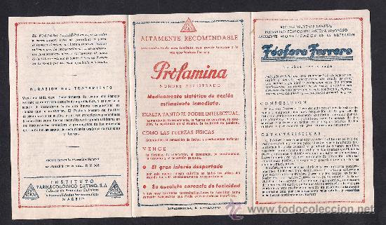 Coleccionismo: ** PROSPECTO DE F&Oacute;SFORO FERRERO **. TR&Iacute;PTICO MEDICAMENTO PROFAMINA