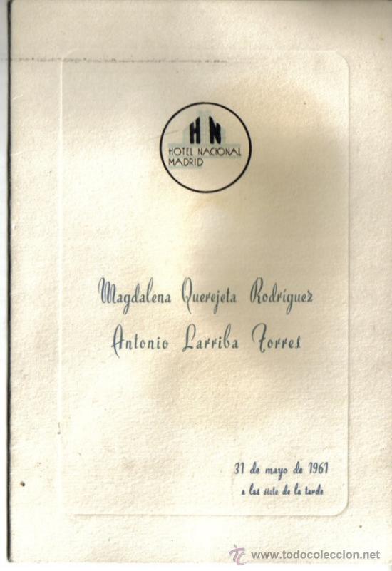 Coleccionismo: MENU BODA HOTEL NACIONAL MADRID A&Ntilde;O 1961