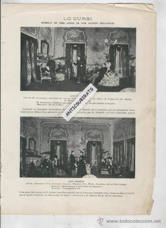 Coleccionismo: RECORTE DE PRENSA.A&Ntilde;O 1901. FOTOS DE TEATRO ANTIGUO.LO CURSI.COMEDIA DE JACINTO BENAVENTE.