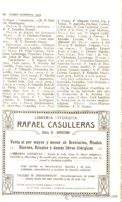 Coleccionismo: RECORTE PUBLICIDAD.A&Ntilde;O 1919.RAFAEL CASULLERAS.LIBRERIA LITURGICA.BARCELONA.LIBROS.MISA.