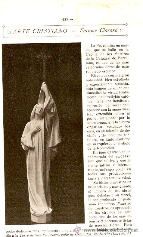 Colecionismo: HOJA REPORTAJE.A&Ntilde;O 1919.ARTE ECLESIASTICO.JOSE LLIMONA.ENRIQUE CLARASO.ESCULTURA.IGLESIA.RELIGION.