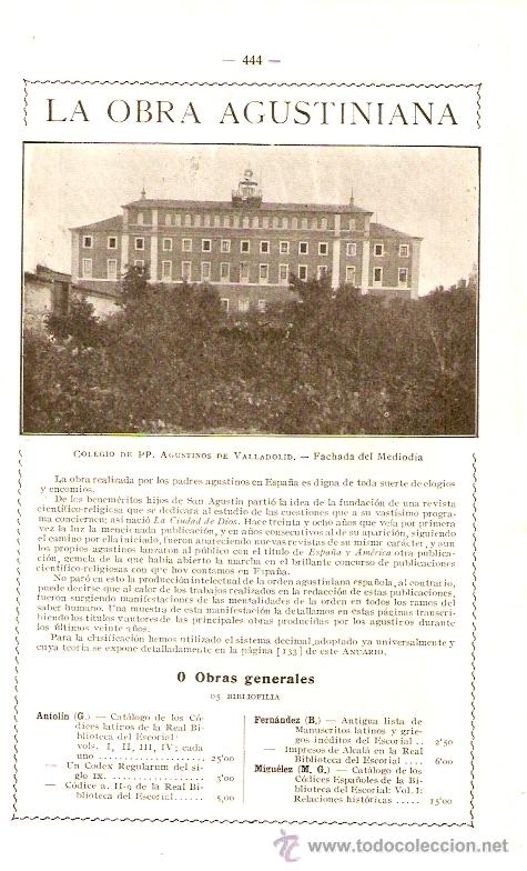 Collezionismo: HOJAS REPORTAJE.A&Ntilde;O 1919.ESCUELA PIA DE SARRIA.COLEGIO DE AGUSTINOS DE VALLADOLID.