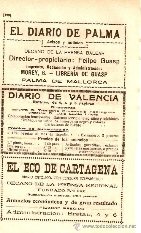 Collezionismo: PUBLICIDAD.A&Ntilde;O1919.DIARIO DE PALMA.DIARIO VALENCIA.ECO DE CARTAGENA.GALICIA.LEON.DIARIO MONTA&Ntilde;ES.