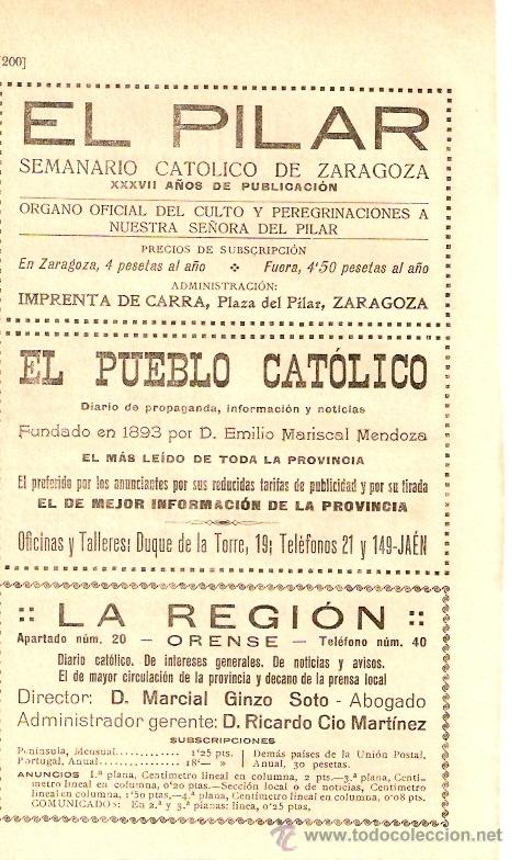 Colecionismo: PUBLICIDAD.A&Ntilde;O 1919.PENSAMIENTO ASTORGANO.PERPETUO SOCORRO.EL PILAR.PUEBLO CATOLICO.LA REGION.ORENSE