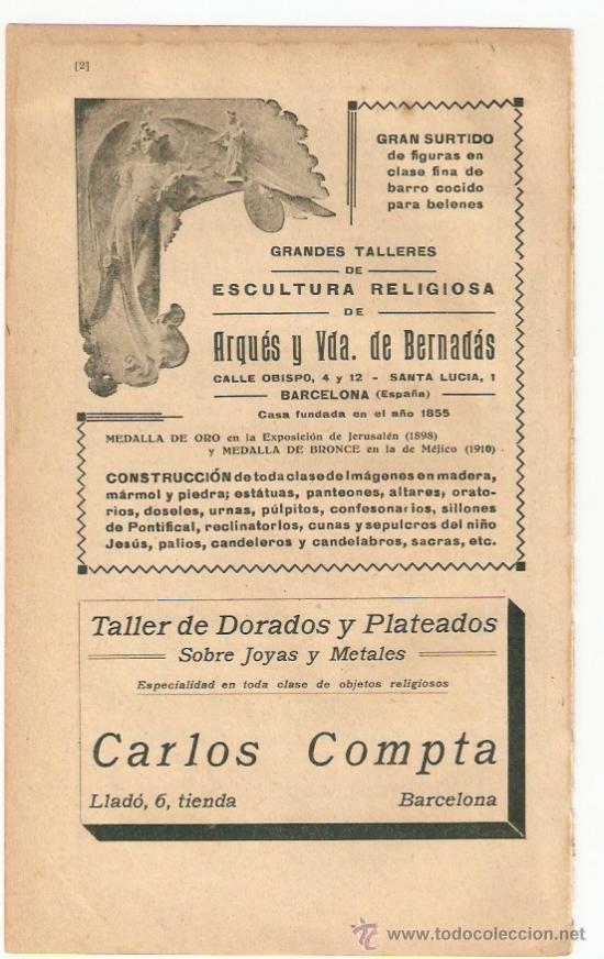Colecionismo: RECORTE PUBLICIDAD.A&Ntilde;O 1919.ESCULTURA RELIGIOSA.ARQUES VDA. DE BERNADAS.CARLOS COMPTA.EL ARTE CATOLI
