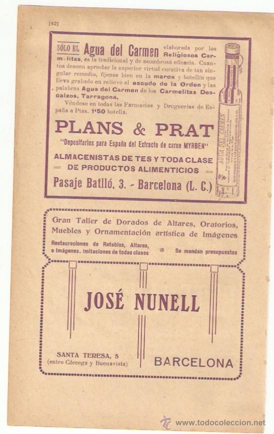 Collezionismo: RECORTE PUBLICIDAD.A&Ntilde;O 1919.PAPEL.J H RIERA.PUNDSACK.AGUA DEL CARMEN.PLANS PRAT.JOSE NUNELL.BCNA.