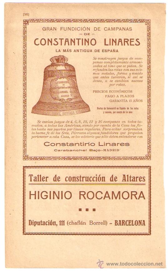 Colecionismo: RECORTE PUBLICIDAD.A&Ntilde;O 1919.JOSE CAMINS ROS.CONSTANTINO LINARES.CAMPANAS-MADRID.HIGINIO ROCAMORA.