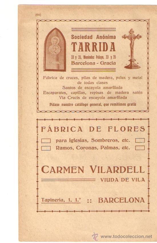 Collezionismo: PUBLICIDAD.A&Ntilde;O 1919.TARRIDA.CARME VILARDELL.FABRICA FLORES.EDUARDO MONZON.VITORIA.ESCULTURA RELIGIOS