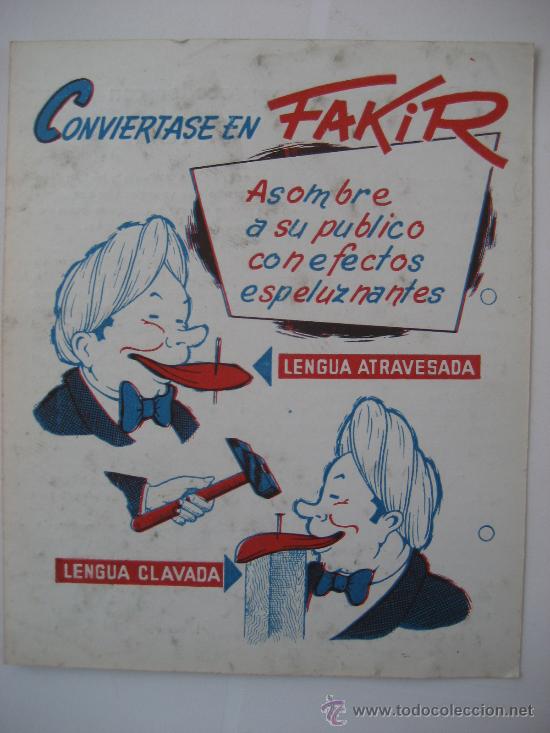 Coleccionismo: Lengua Fakir. Prospecto de 15 x 12 cms con las instrucciones de uso.