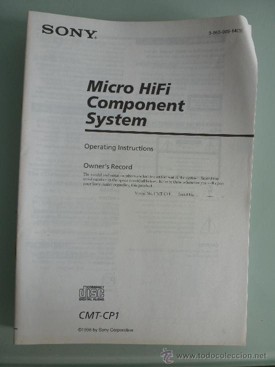 Coleccionismo: Instrucciones de microcadena SONY modelo N&ordm; CMT-CP1 - Foto 1
