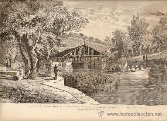 Colecionismo: RECORTE PRENSA.A&Ntilde;O 1880.MADRID.CASA DE CAMPO.ESTANQUE GRANDE.CANOA DE ACERO.ARSENAL DE LA CARRACA.