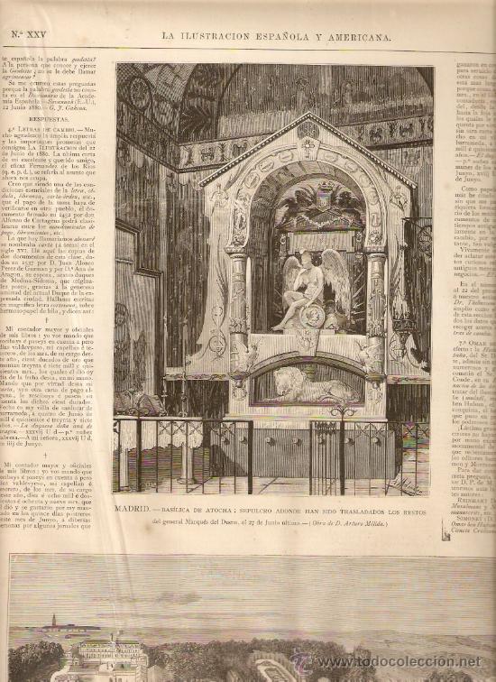 Collezionismo: RECORTE PRENSA.A&Ntilde;O 1880.MADRID.BASILICA ATOCHA.SEPULCRO DE LOS RESTOS GENERAL MARQUES DEL DUERO.
