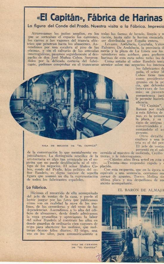 Colecionismo: RECORTE PRENSA.A&Ntilde;O 1933.EL CAPITAN FABRICA DE HARINAS.GRANADA.CONDE DEL PRADO.JOSE MU&Ntilde;OZ COBOS.