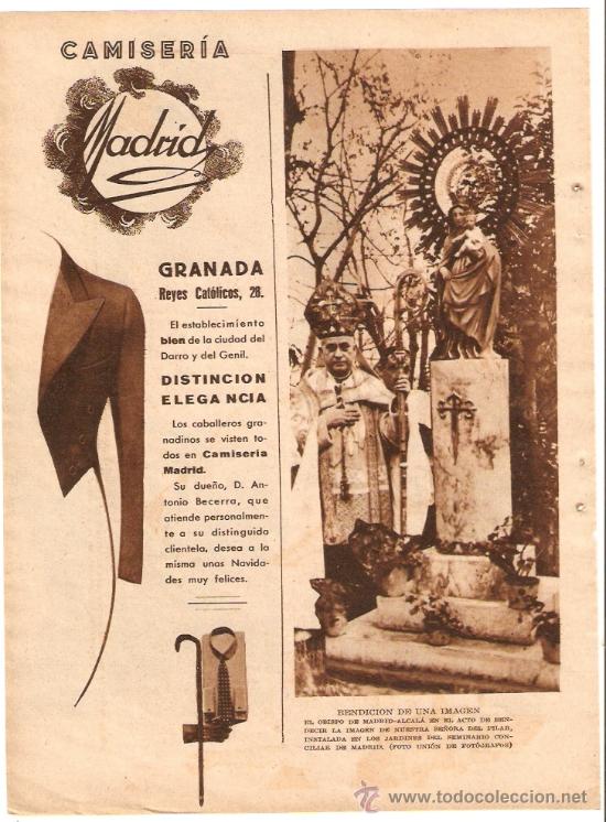 Collezionismo: RECORTE PRENSA.A&Ntilde;O 1933.CAMISERIA MADRID.GRANADA.MADRID.BENDICION IMAGEN NUESTRA SE&Ntilde;ORA DEL PILAR.
