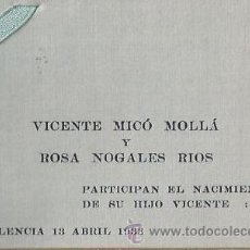Coleccionismo: *** QW72 - PARTICIPACION DE NACIMIENTO - VALENCIA 1933