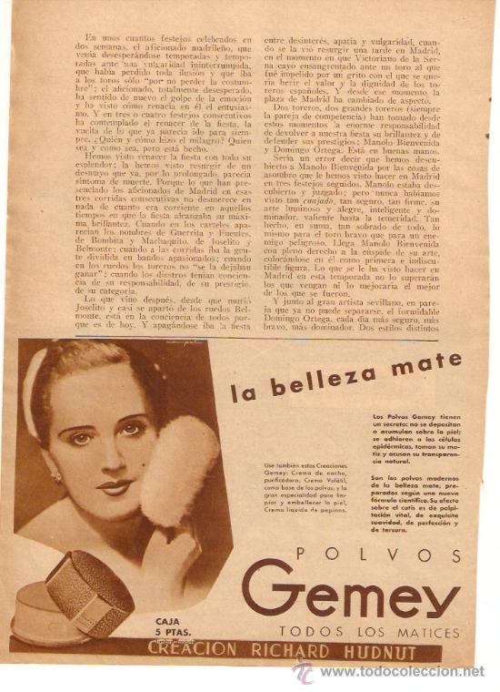 Coleccionismo: RECORTE PUBLICIDAD.A&Ntilde;O 1936.POLVOS GEMEY.BELLEZA.RICHARD HUDNUT.COSMETICA.