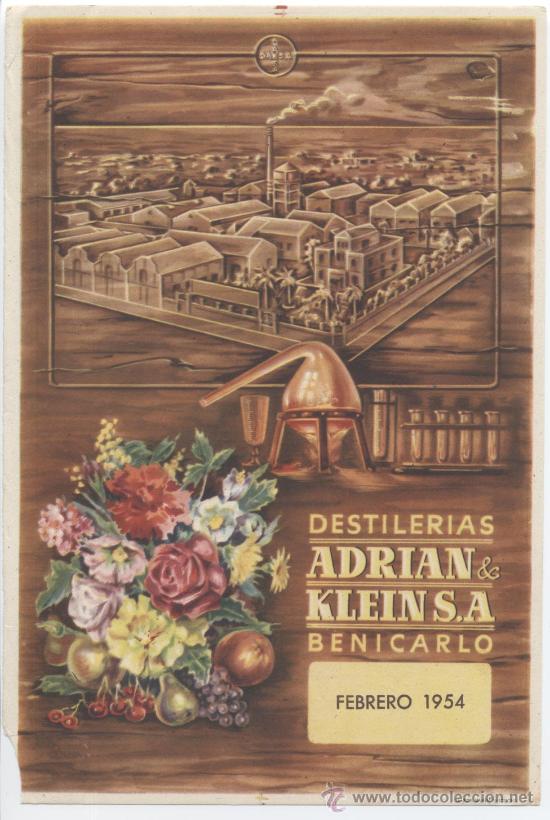 Coleccionismo: Destiler&iacute;as Adrian Klein, DAKSA. Fabricas en Benicarl&oacute; y Villareal de los Infantes. 1954.