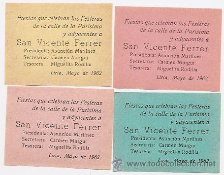 Coleccionismo: Liria (Valencia): 4 tarjetitas de las fiestas de 1962