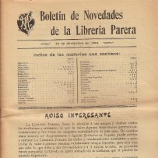 Coleccionismo: BOLETIN DE NOVEDADES DE LA LIBRERÍA PARERA – 30 NOVIEMBRE 1902