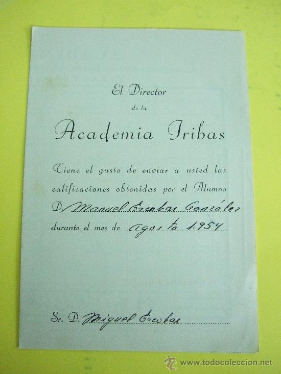 Collectionnisme: BOLETIN DE NOTAS - CALIFICACIONES ACADEMIA IRIBAS AGOSTO 1954