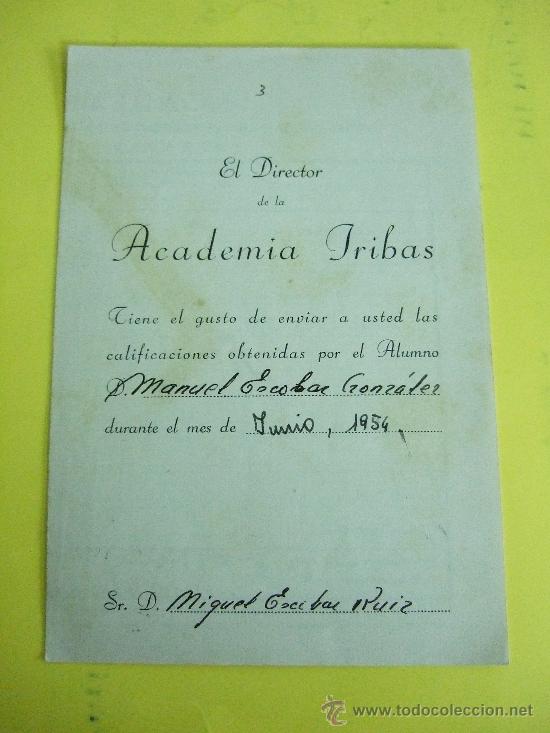 Collectionnisme: BOLETIN DE NOTAS - CALIFICACIONES ACADEMIA IRIBAS JUNIO 1954