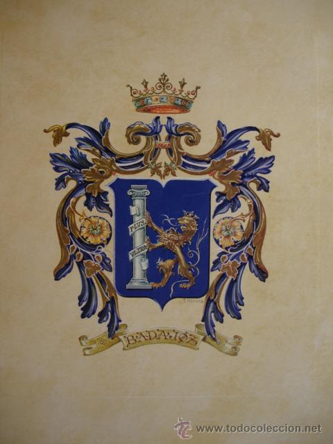 Collecting paper: BADAJOZ .DIBUJO T AZCONA.TEXTO HISTORIA DEL BLASON Y DE LA CIUDAD MONTERO ALONSO. 2 FOLIOS