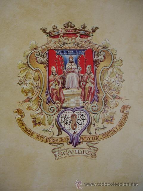 Sammelleidenschaft Papier: SEVILLA.DIBUJO T AZCONA.TEXTO HISTORIA DEL BLASON Y DE LA CIUDAD MONTERO ALONSO. 2 FOLIOS