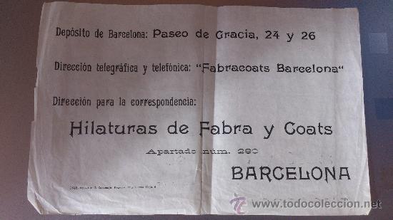 Collectionnisme: DATOS HILATURAS DE FABRA Y COATS PASEO DE GRACIA BARCELONA