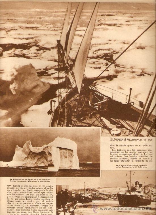 Colecionismo: HOJAS REPORTAJE.A&Ntilde;O 1936.TERRANOVA.ICEBERG.GLACIARES.PESCA.HIELO.PUERTO SAINT-JOHN