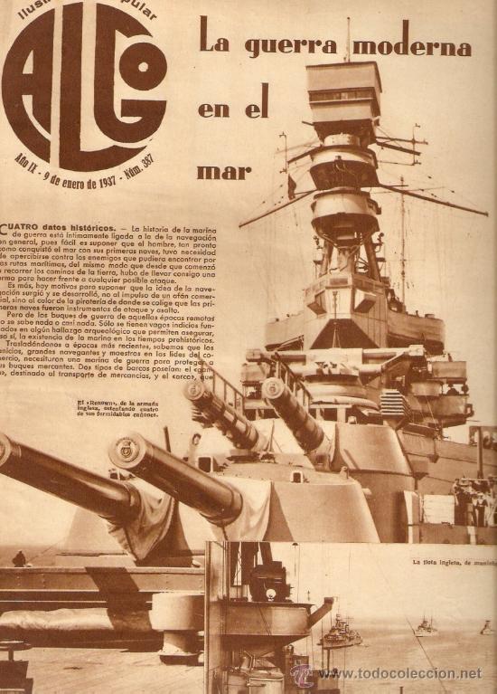 Collezionismo: HOJAS REPORTAJE.A&Ntilde;O 1937.MARINA DE GUERRA.NAVEGACION.RENOWN.ACORAZADO.BUQUES.ARTILLERIA.FLOTA ESPA&Ntilde;O