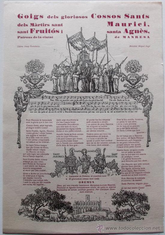 Coleccionismo: GOIGS DELS M&Agrave;RTIRS SANT MAURICI,SANT FRUIT&Oacute;S I SANTA AGN&Egrave;S, PATRONS DE MANRESA. 1&ordf; EDICI&Oacute; 1964