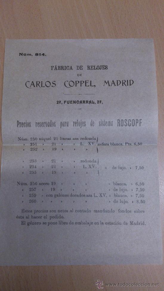 Coleccionismo: PRECIOS RELOJES SISTEMA ROSCOPF CARLOS COPPEL MADRID