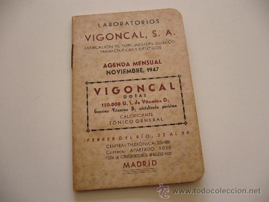 Collecting paper: Agenda Mensual Laboratorios Vigoncal SA. Noviembre 1947. Sin utilizar.