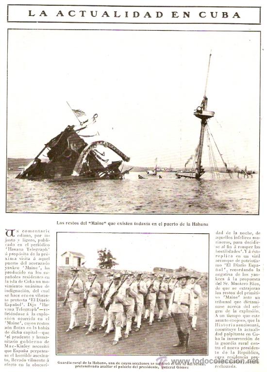Colecionismo: RECORTE PRENSA.GUERRA DE CUBA.GUARDIA RURAL DE LA HABANA.GENERAL GOMEZ.EL MAINE.