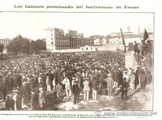 Collezionismo: RECORTE PRENSA.A&Ntilde;O 1909.PROTESTA EN ITALIA POR EL FUSILAMIENTO DE FERRER GUARDIA.EDUCACION.