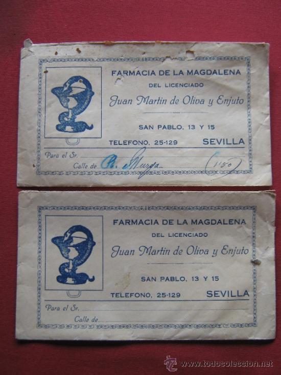 Collecting paper: DOS SOBRE DE LA FARMACIA DE LA MAGDALENA DE SEVILLA - LICENCIADO JUAN MARTIN DE OLIVA Y ENJUTO