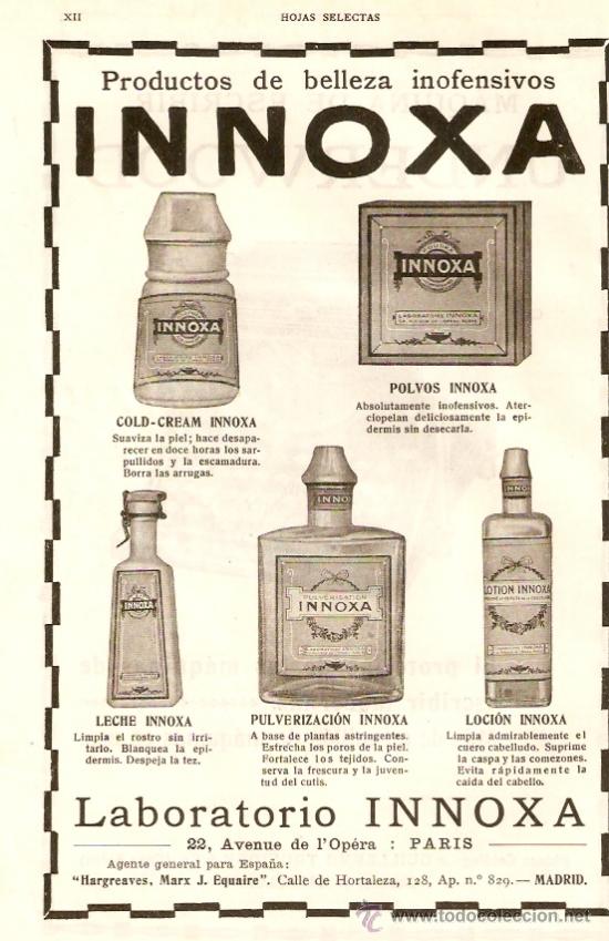 Collezionismo: HOJA PUBLICIDAD A&Ntilde;OS 1910-1920.INNOXA.PRODUCTOS DE BELLEZA.MAQUINA ESCRIBIR UNDERWOOD,