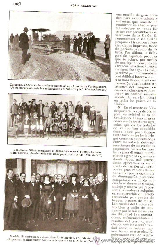 Collecting paper: RECORTE PRENSA A&Ntilde;O 1910-1920.ZARAGOZA CONCURSO DE TRACTORES AGRICOLAS MONTE DE VALDESPARTERA