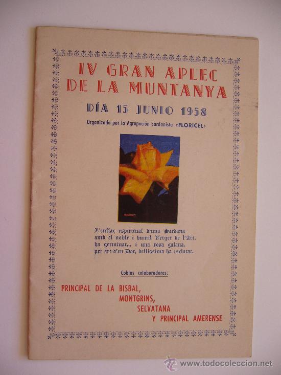 Collecting paper: Programa IV Gran Aplec de la Muntanya. A&ntilde;o 1958. Agrup Sardanista Floricel.