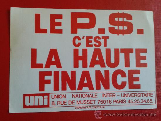 Coleccionismo: adhesivo derecha francesa anti izquierda socialistas MIL elecciones francesas inicios 90's