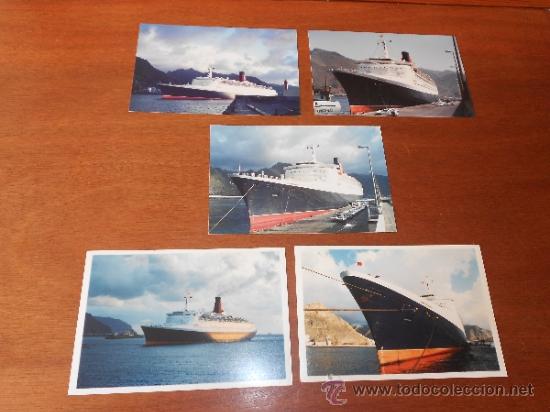 Coleccionismo: LOTE DE 5 FOTOGRAF&Iacute;AS 1991 Y 1996 BARCO QUEEN ELIZABETH 2, ORIGINALES EN TENERIFE. REINA ISABEL II