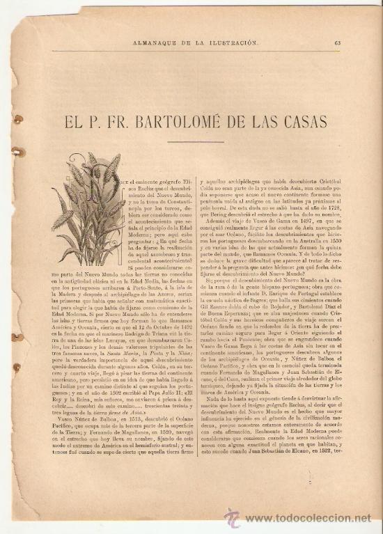 Collezionismo: HOJAS REPORTAJE A&Ntilde;O FINALES 1880-1890.FRAY BARTOLOME DE LAS CASAS.LUIS VIDART.HISTORIA FILOSOFIA